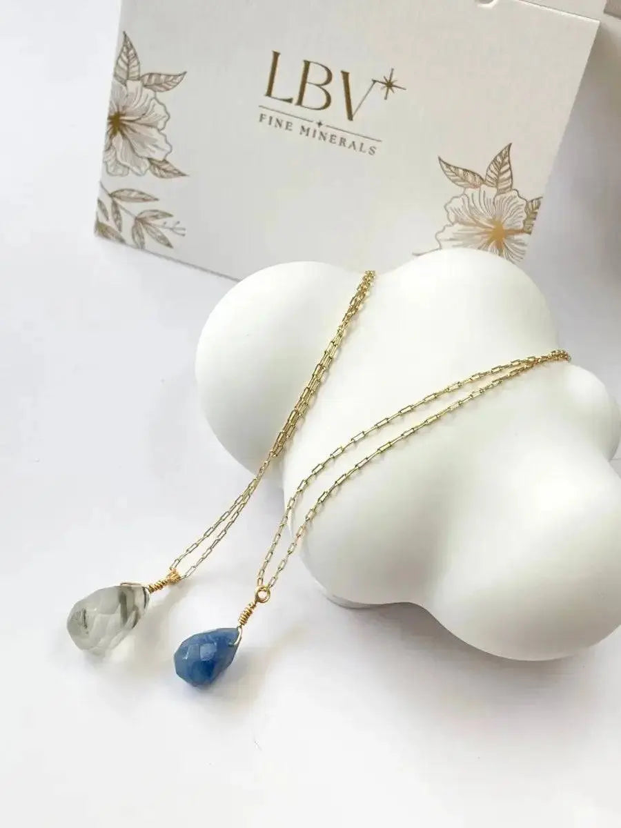 Soul Drop – Teardrop Blue or Green Quartz Crystal Necklace
